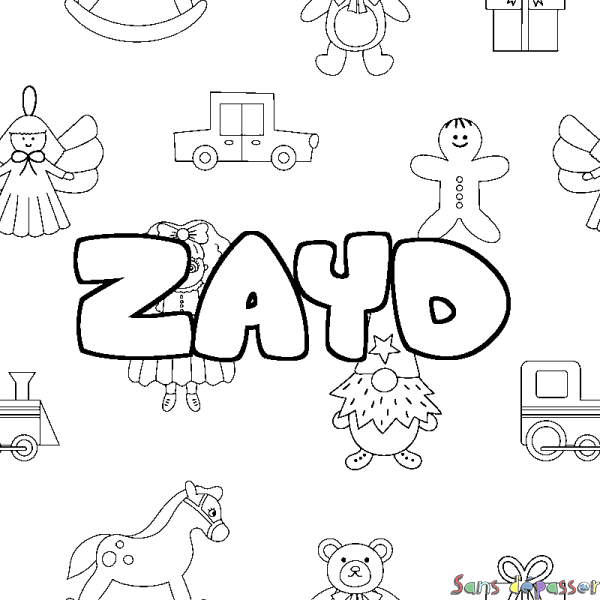 Coloriage pr&eacute;nom ZAYD - d&eacute;cor Jouets