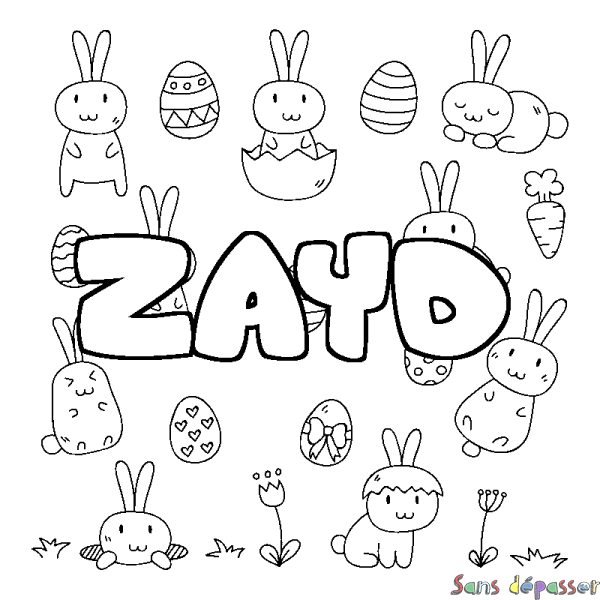 Coloriage pr&eacute;nom ZAYD - d&eacute;cor Paques