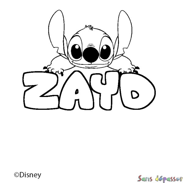 Coloriage pr&eacute;nom ZAYD - d&eacute;cor Stitch