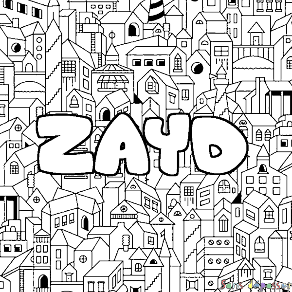 Coloriage pr&eacute;nom ZAYD - d&eacute;cor Ville