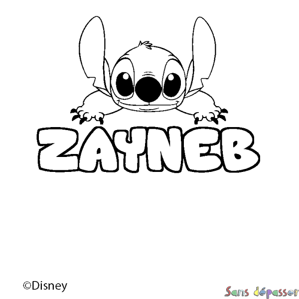 Coloriage pr&eacute;nom ZAYNEB - d&eacute;cor Stitch