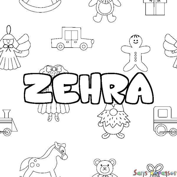 Coloriage prénom ZEHRA - d&eacute;cor Jouets