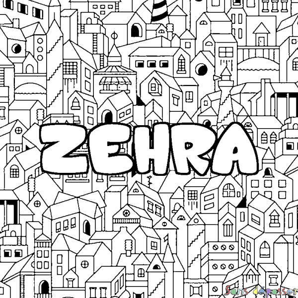 Coloriage prénom ZEHRA - d&eacute;cor Ville