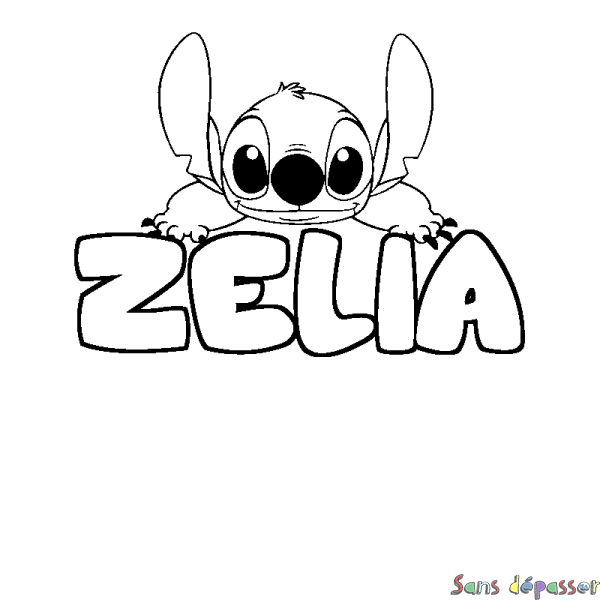 Coloriage prénom ZELIA - d&eacute;cor Stitch