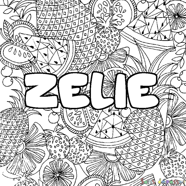 Coloriage prénom ZELIE - d&eacute;cor Mandala fruits