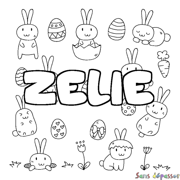 Coloriage pr&eacute;nom ZELIE - d&eacute;cor Paques