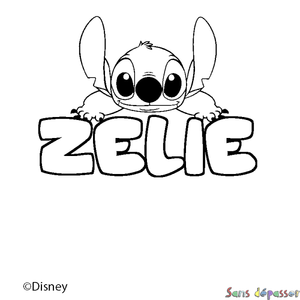 Coloriage pr&eacute;nom ZELIE - d&eacute;cor Stitch