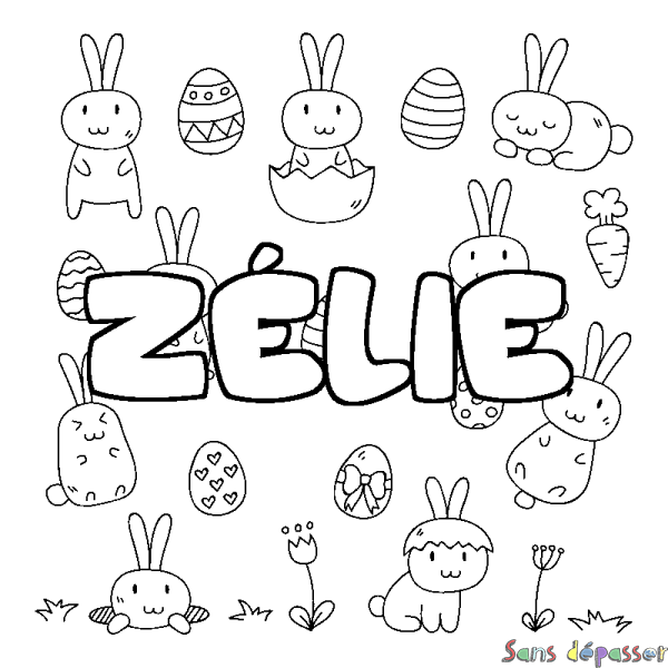 Coloriage pr&eacute;nom Z&Eacute;LIE - d&eacute;cor Paques