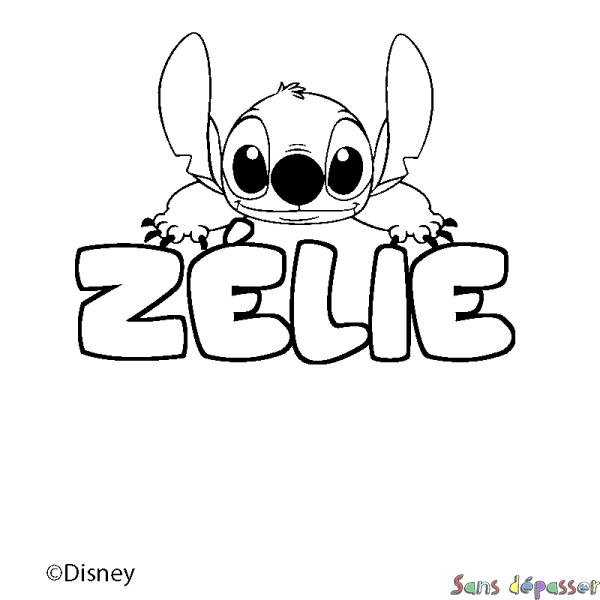 Coloriage pr&eacute;nom Z&Eacute;LIE - d&eacute;cor Stitch