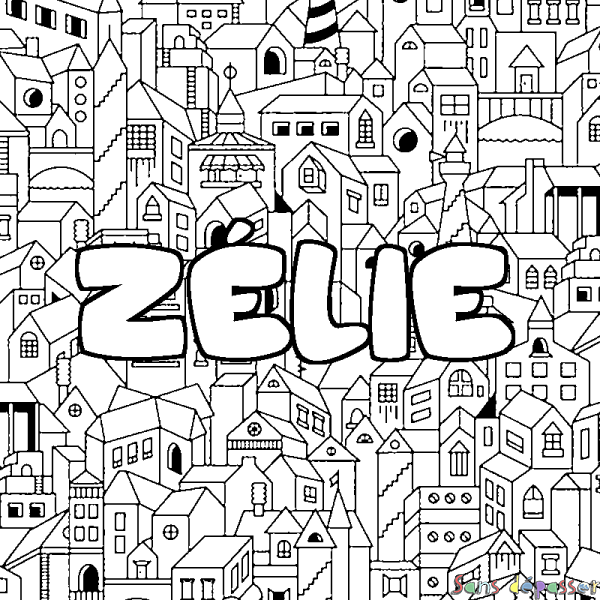 Coloriage pr&eacute;nom Z&Eacute;LIE - d&eacute;cor Ville