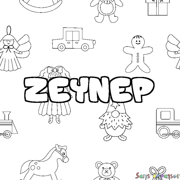 Coloriage pr&eacute;nom ZEYNEP - d&eacute;cor Jouets