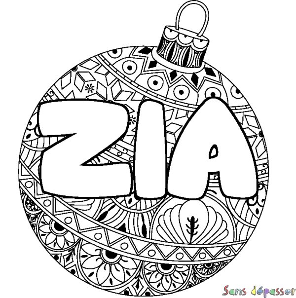 Coloriage pr&eacute;nom ZIA - d&eacute;cor Boule de No&euml;l