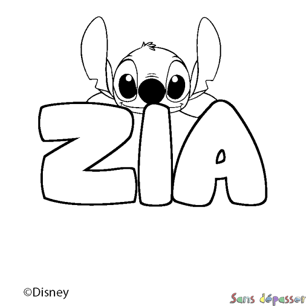 Coloriage pr&eacute;nom ZIA - d&eacute;cor Stitch