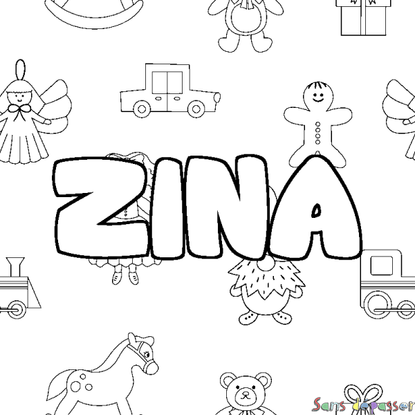 Coloriage prénom ZINA - d&eacute;cor Jouets