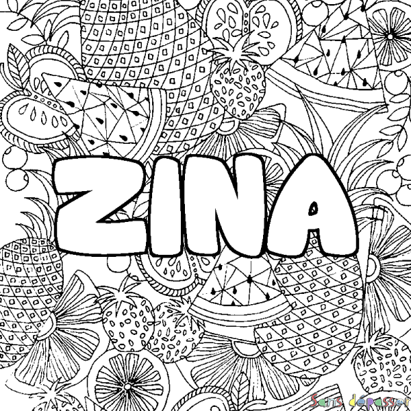 Coloriage prénom ZINA - d&eacute;cor Mandala fruits
