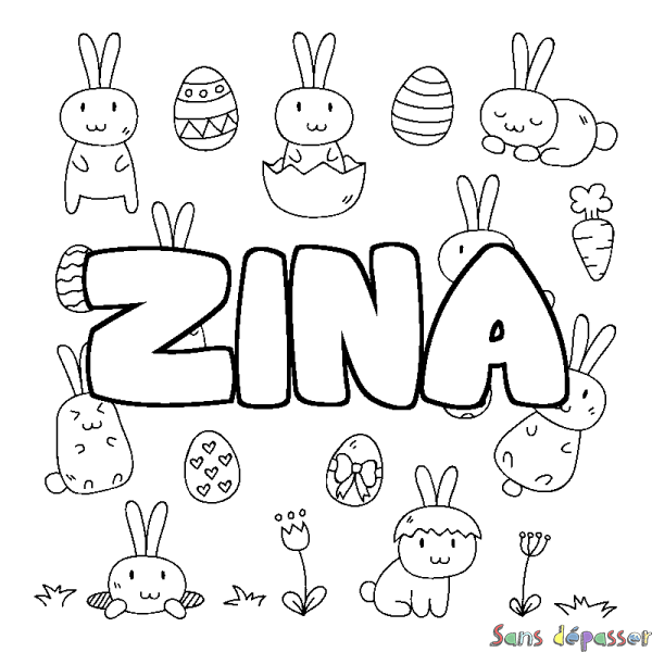 Coloriage prénom ZINA - d&eacute;cor Paques