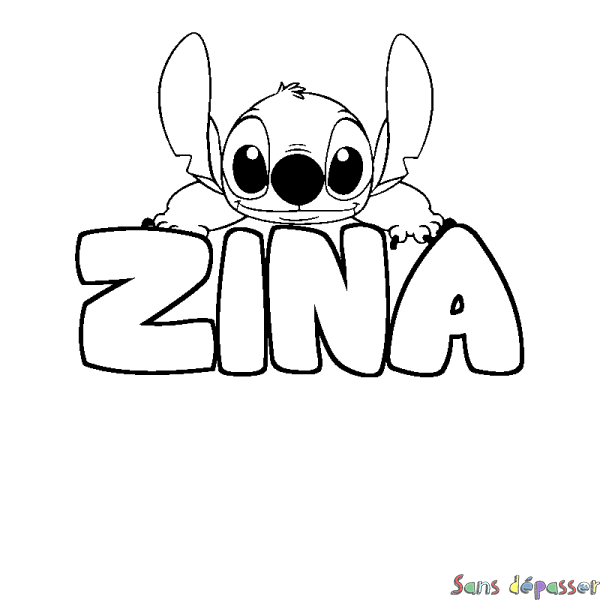 Coloriage prénom ZINA - d&eacute;cor Stitch