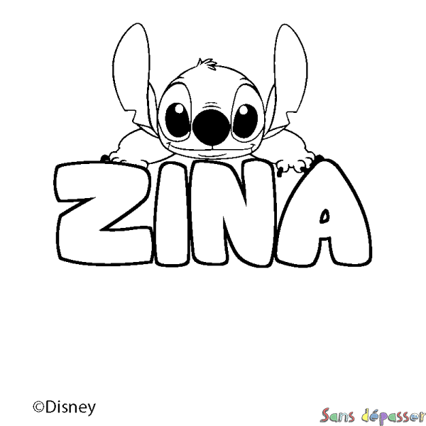 Coloriage pr&eacute;nom ZINA - d&eacute;cor Stitch