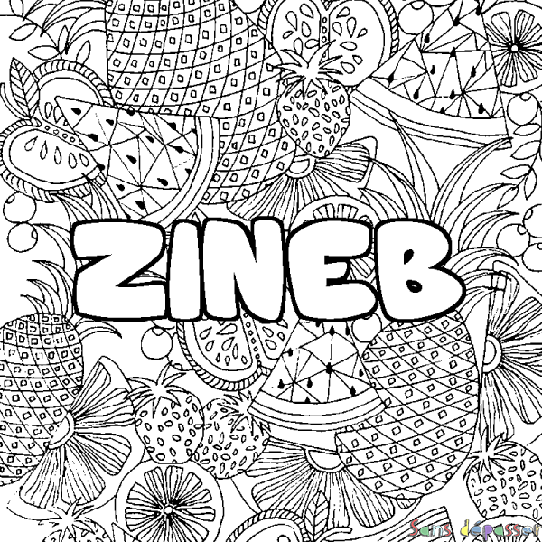 Coloriage prénom ZINEB - d&eacute;cor Mandala fruits