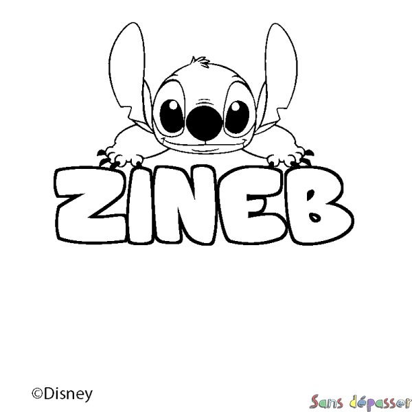 Coloriage pr&eacute;nom ZINEB - d&eacute;cor Stitch