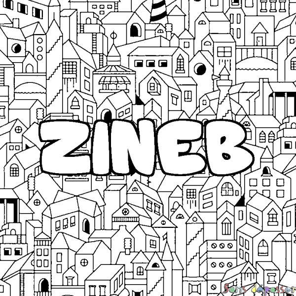 Coloriage prénom ZINEB - d&eacute;cor Ville