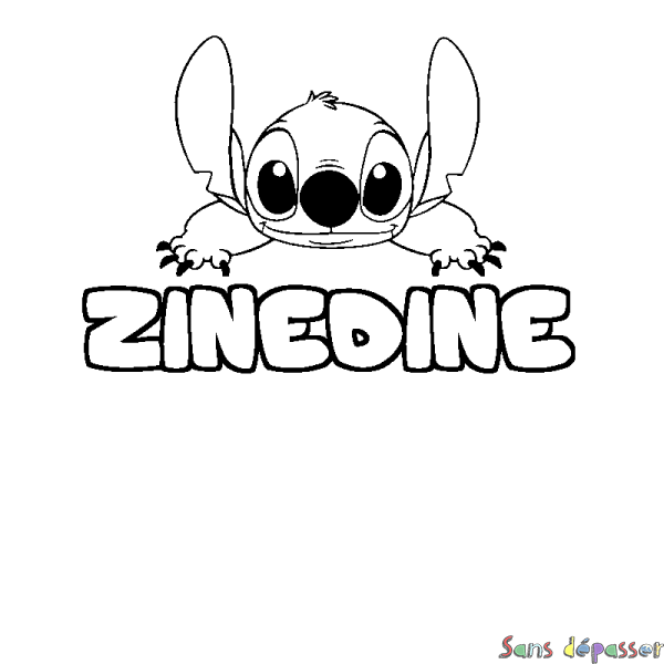 Coloriage prénom ZINEDINE - d&eacute;cor Stitch
