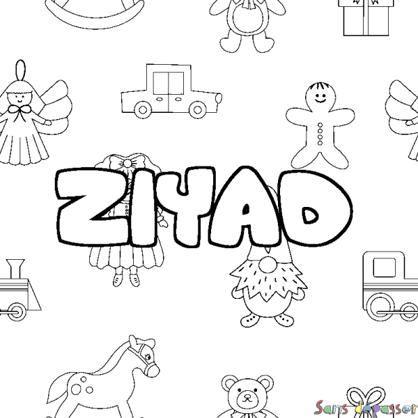 Coloriage pr&eacute;nom ZIYAD - d&eacute;cor Jouets
