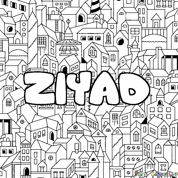 Coloriage pr&eacute;nom ZIYAD - d&eacute;cor Ville
