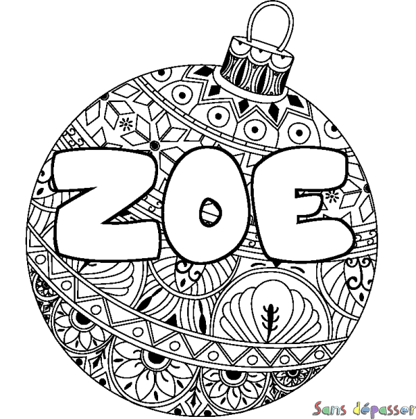 Coloriage pr&eacute;nom ZOE - d&eacute;cor Boule de No&euml;l