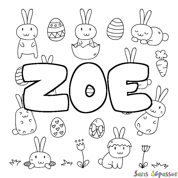 Coloriage pr&eacute;nom ZOE - d&eacute;cor Paques