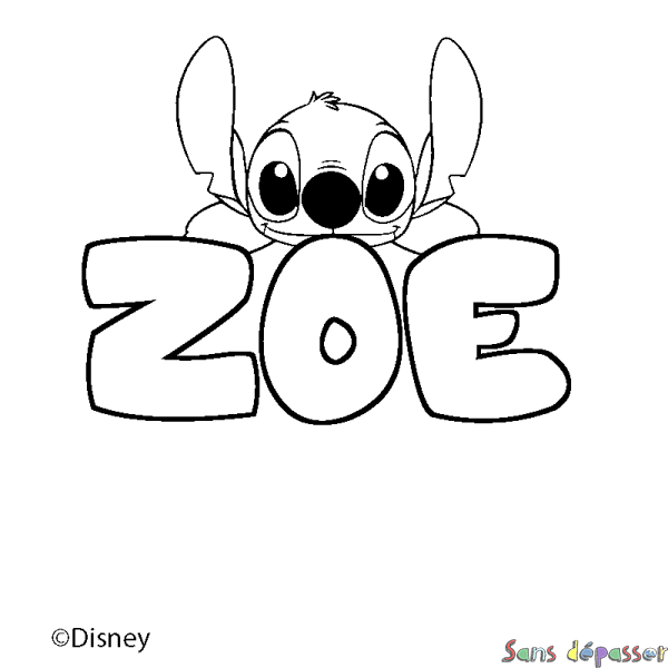 Coloriage pr&eacute;nom ZOE - d&eacute;cor Stitch