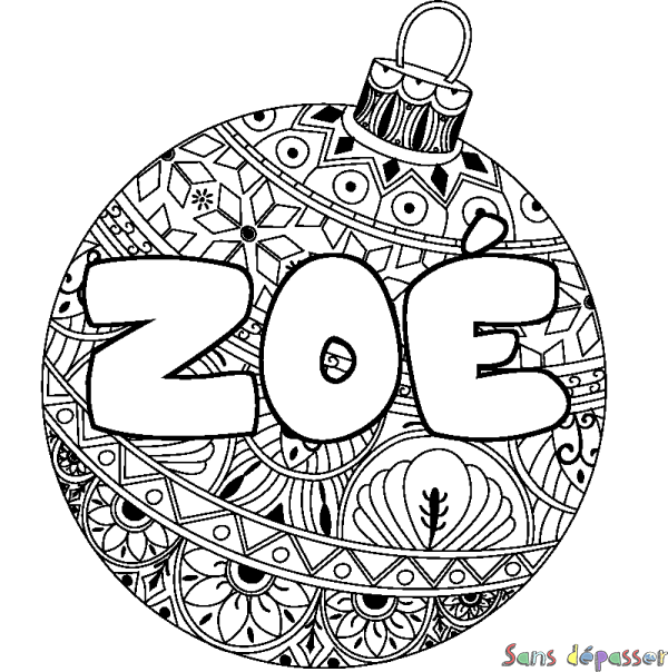 Coloriage pr&eacute;nom ZO&Eacute; - d&eacute;cor Boule de No&euml;l