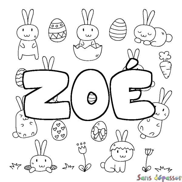 Coloriage pr&eacute;nom ZO&Eacute; - d&eacute;cor Paques