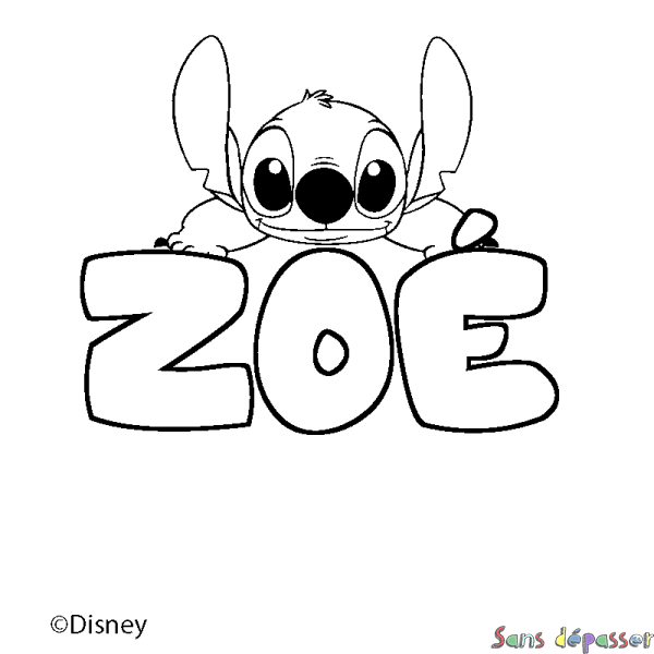 Coloriage pr&eacute;nom ZO&Eacute; - d&eacute;cor Stitch