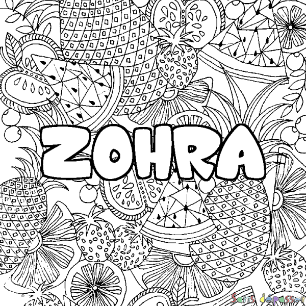 Coloriage prénom ZOHRA - d&eacute;cor Mandala fruits