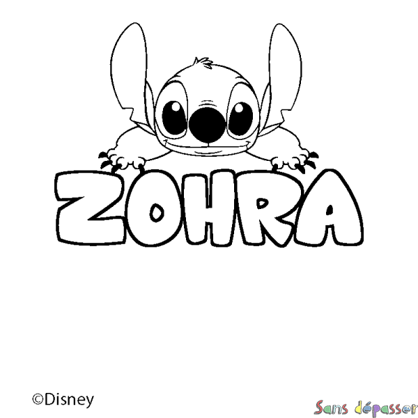 Coloriage pr&eacute;nom ZOHRA - d&eacute;cor Stitch