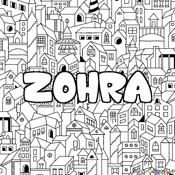 Coloriage prénom ZOHRA - d&eacute;cor Ville