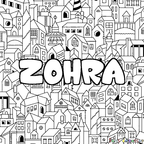 Coloriage pr&eacute;nom ZOHRA - d&eacute;cor Ville