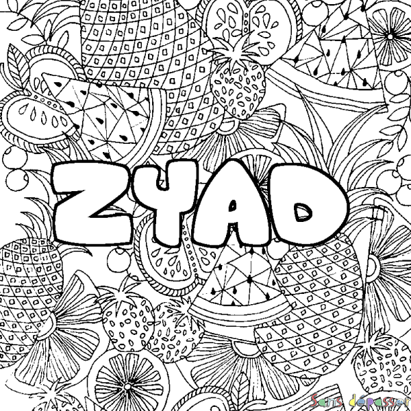 Coloriage prénom ZYAD - d&eacute;cor Mandala fruits