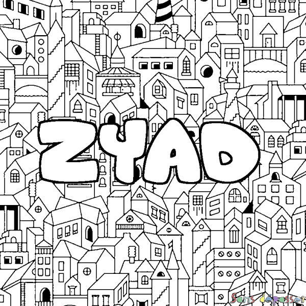 Coloriage prénom ZYAD - d&eacute;cor Ville