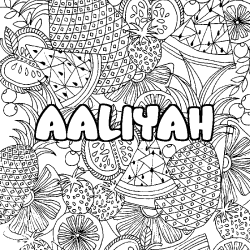 Coloriage prénom AALIYAH - décor Mandala fruits