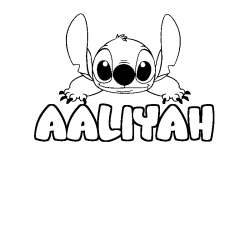 Coloriage prénom AALIYAH - décor Stitch