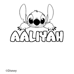 Coloriage prénom AALIYAH - décor Stitch