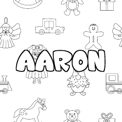 Coloriage prénom AARON - décor Jouets