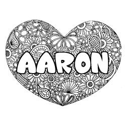Coloriage prénom AARON - décor Mandala coeur