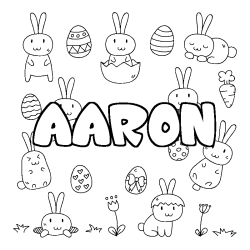 Coloriage pr&eacute;nom AARON - d&eacute;cor Paques