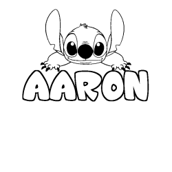 Coloriage prénom AARON - décor Stitch