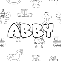 Coloriage prénom ABBY - décor Jouets