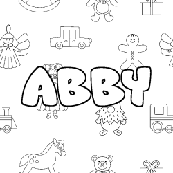 Coloriage pr&eacute;nom ABBY - d&eacute;cor Jouets