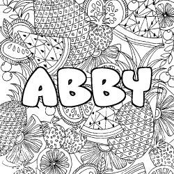 Coloriage pr&eacute;nom ABBY - d&eacute;cor Mandala fruits